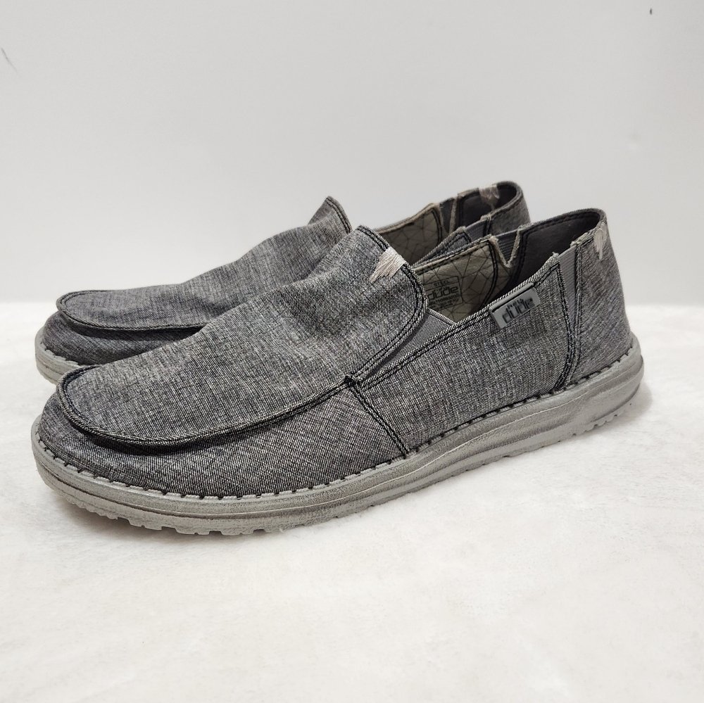 Hey Dude Chan Stretch Steel Gray Canvas Slip On Shoe Mens 10